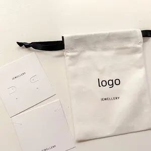 Bolsa de cordão para embalagem de joias com logotipo personalizado, sacola de presente com cordão de algodão e fita
