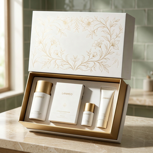 Luxury Eco-Friendly Cosmetic Gift <b>Box</b> Set Gold Foil <b>Floral</b> Design Magnetic Closure Handle Rigid Packaging High-End Beauty <b>Box</b> - Product Image 4