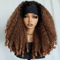 KEMY HAIR Vente en gros de perruques afro crépues de haute qualité, perruques synthétiques bon marché à boucles rebondissantes, perruques à bandeaux fabriquées à la machine pour femmes noires