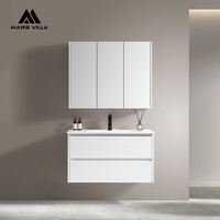 Meuble-lavabo mural design moderne et épuré 24, 30, 36 pouces pour hôtel et salle de bain, avec miroir LED et tiroir écologique