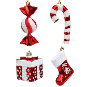 Juego de Cuatro Cajas de Regalo con Diseño de Bastón de Caramelo Navideño, Adornos Colgantes para Decoración de Árboles de Navidad - Product Image 1