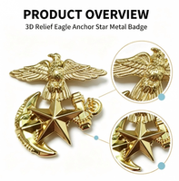 Badge métallique OEM 3D gaufré Aigle Ancre Étoile, émail dur, pour broche décorative personnalisée, moulage pour uniforme