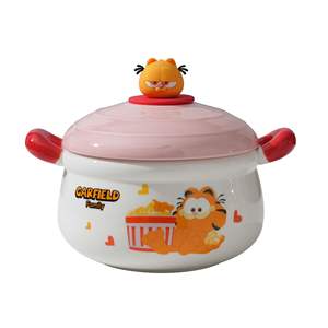 ชามบะหมี่กึ่งสำเร็จรูปเซรามิกการ์ฟิลด์พร้อมฝาปิด ลายการ์ตูนสีชมพูและสีเหลืองสำหรับเด็กและนักเรียน ฤดูร้อน 2024 - Product Image 5