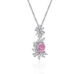 925 Sterling Zilver Glanzend Zirkonia Bloemvorm Prachtig Van Roze Diamant Radianten Hanger Ketting