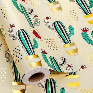 Cute Cactus Plant <b>Pattern</b> Gift Wrapping <b>Paper</b> Roll Specialty Gold Foil <b>Paper</b> Coated for Gift Craft Packaging Kids Birthday Party - Product Image 2