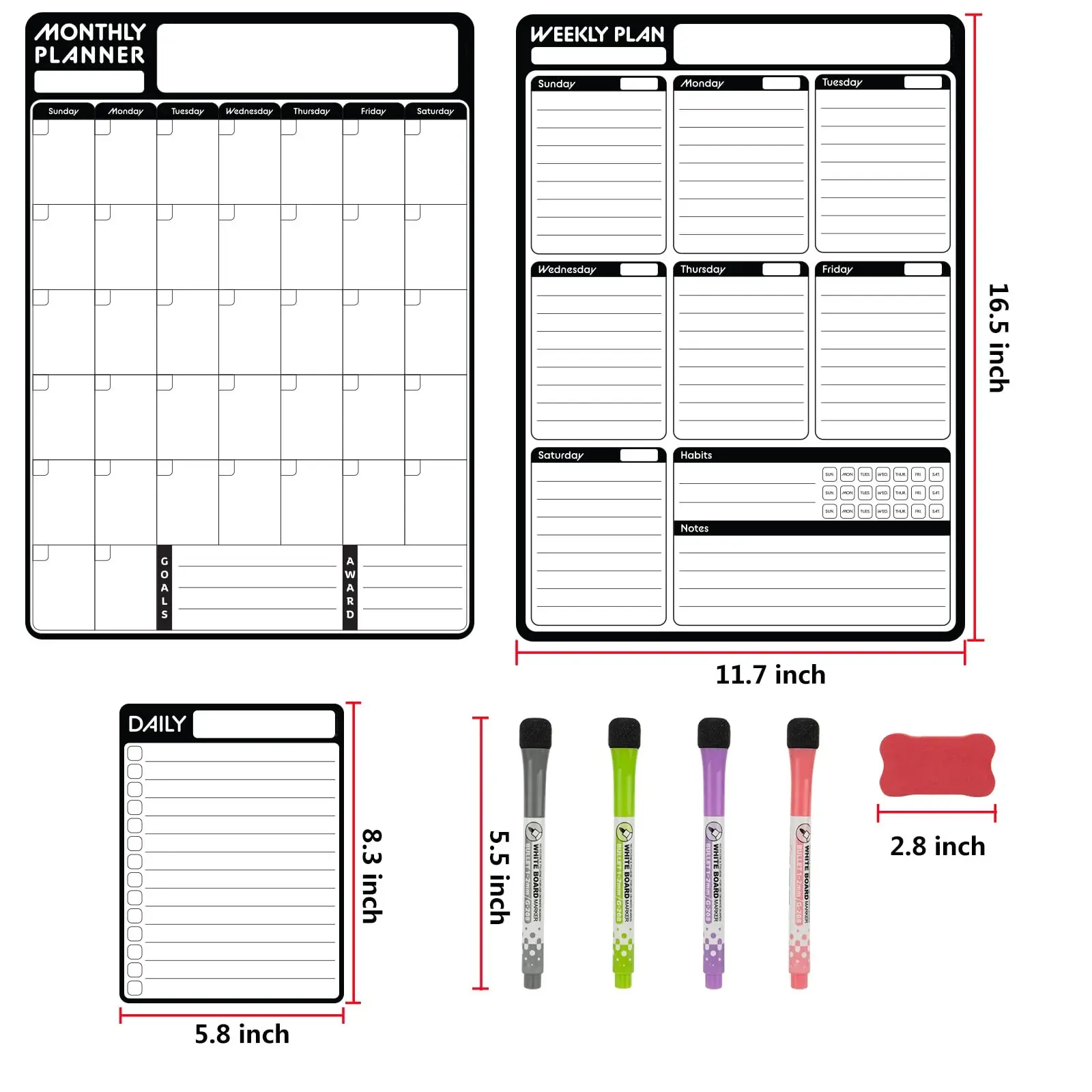 Customized Daily Notepad Monthly Weekly Dry Erase Planner for Home School Magnetic Calendar for Fridge Magnets Blackboard