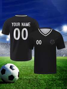 เสื้อฟุตบอลแบบใหม่ ออกแบบเอง พิมพ์ลายดิจิทัล โลโก้ ชื่อ เบอร์ คอวี สีดำ ระบายอากาศ แห้งเร็ว โพลีเอสเตอร์ 100% แบบรีดร้อน - Product Image 2