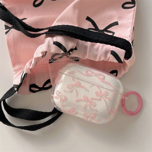 Ins Style New Pink Ribbon Bow con llavero Funda de TPU para <span class=keywords><strong>Airpods</strong></span> 1 2 3 4 Generation Funda para auriculares a prueba de golpes para <span class=keywords><strong>Airpods</strong></span> Pro 2 - Product Image 2