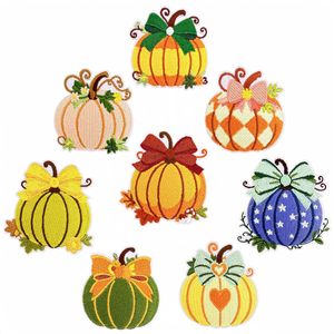 Parches Bordados de Calabaza de Cosecha Otoñal con Lazo, Termoadhesivos de Fieltro No Tejido, Parches de Reparación DIY para Ropa y Mochilas - Product Image 1