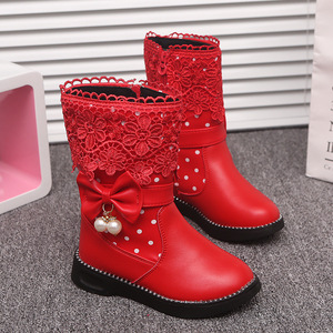 Fashion Winter Kids Winter Boots Children's Boots Girls Boots Kids Children Pearls Bow Dress <b>Booties</b> With Zipper - Product Image 5