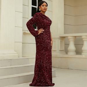 Toptan son artı boyutu abiye bir omuz balo parti önlük payetli önlük kadınlar için abiye - Product Image 5