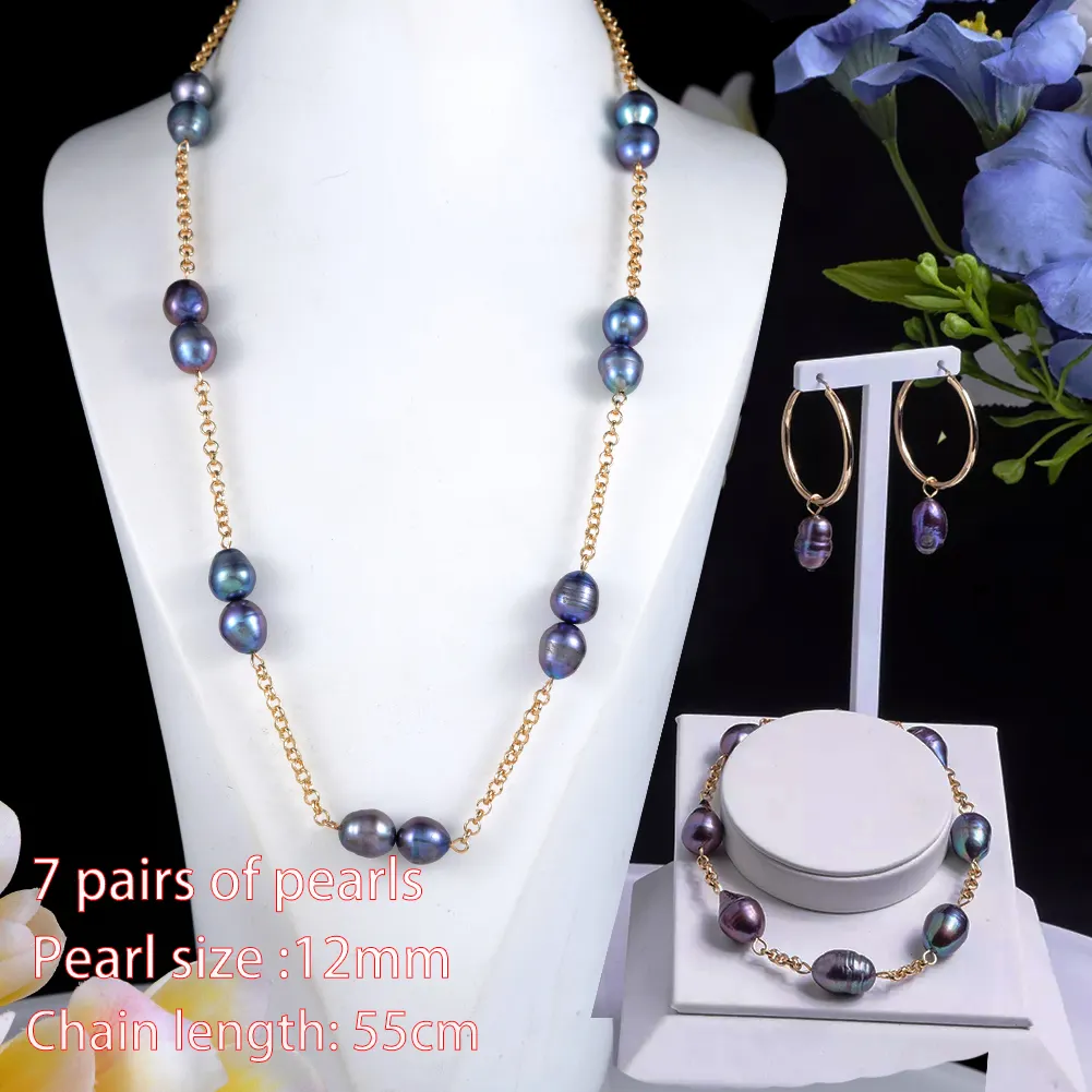 Cring CoCo Samoan Dangling Sets Drop Accessories Black Beads Polynesian jewelry wholesale hawaiian freshwater pearl jewelry set