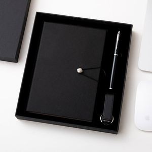 Custom Logo Luxury PU Leather Stationery <b>Notebooks</b> <b>A5</b> Business Black Journal Office Planner Gift Set Packaging With USB Drive - Product Image 5
