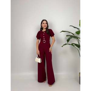 3034 Mono Retro de Cintura Alta con Botones para Mujer, Manga Corta, Uso Diario, Amarillo - Product Image 3