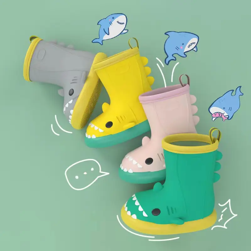 2023 Popular Selling 3D Children Plastic Wellies Cartoon Toddler Shark Rain Boots For Kids