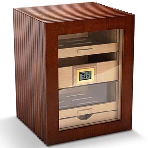 Humidor à cigares JOFI en bois de cèdre laqué WD109, électrique, autoportant, avec hygromètre numérique et coupe-cigares pour le stockage et le vieillissement des cigares - Product Image 1