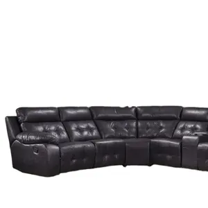 2022 oturma odası lüks mobilya uzanmış köşe kanepe bardak tutucu ile siyah deri