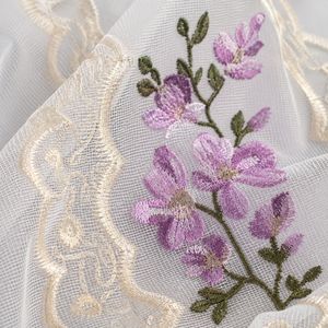 COSENNATUR Tenda in Voile Ricamata Romantica con Lavanda, Medaglione Ovale, Tasca <span class=keywords><strong>per</strong></span> Asta, Orlo Botanico Ondulato, OEM - Product Image 2