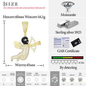 Collar de Plata Esterlina 925 para Hombre con Colgante de Cupido Ángel con Máscara Negra y Flecha de Eros, Moissanita D VVS, Joyería Iced Out de Hip Hop para Regalo - Product Image 6