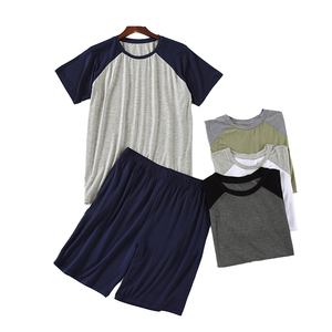 Pyjamas <span class=keywords><strong>pour</strong></span> hommes, personnalisés, décontractés, en modal tricoté, respirants, thermiques, confortables, vêtements de nuit avec hauts à manches courtes - Product Image 1