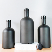 Bouteille de gin en verre noir mat 500 ml 750 ml, bouteille de spiritueux, de liqueur, de vodka, de vin en verre noir givré 750 ml, bouteille d'huile d'olive en verre