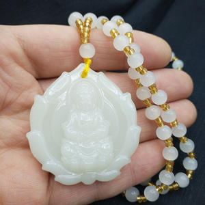 Colgante de <span class=keywords><strong>Jade</strong></span> Blanco Artificial con Diseño de Loto Guanyin, Placa de <span class=keywords><strong>Jade</strong></span> Verde con Buda Guanyin, Collar de <span class=keywords><strong>Jade</strong></span>, Adorno para Cadena de Suéter - Product Image 2