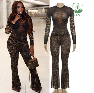 طقم نسائي جديد من قطعتين سروال فهد أعلى وسروال مضيء ملابس مثيرة نادي حفلات طقم من قطعتين للنساء - Product Image 1