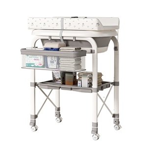 Table à langer bébé 3-en-1 avec baignoire et étagère de rangement, support de massage et de bain pour bébé, anti-pincement - Product Image 1