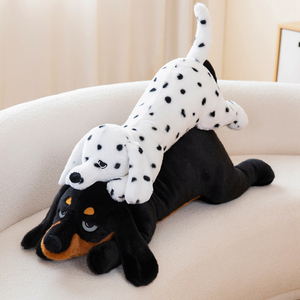 Peluche Realistico di Bassotto e Dalmata Sdraiati, Morbido Cane <span class=keywords><strong>a</strong></span> Salsiccia Maculato, Cucciolo Imbottito, Cuscino per Dormire - Product Image 2