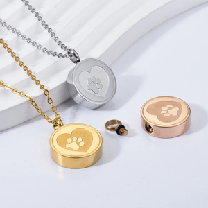 Kalung liontin Urn kremasi hati cetak kaki hewan peliharaan kalung tempat Abu anjing/kucing perhiasan kenang-kenangan baja tahan karat - Product Image 4