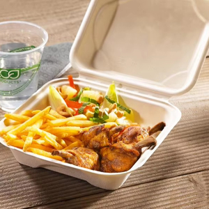 Bộ Đồ Ăn Dùng Một Lần Có Thể Phân Hủy Sinh Học Bữa Tối Burger 9*6 Inch Không Tẩy Trắng Để Đi Hộp Cơm Trưa Hộp Mía Bánh Hamburger Vỏ Sò - Product Image 1