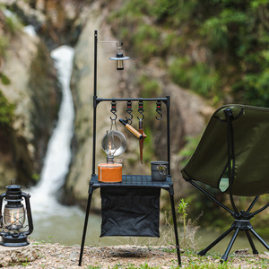 Table pliante d'extérieur en alliage d'aluminium, carrée, portable, avec armoire de rangement et poteau lumineux, pour pique-niques et voyages en voiture - Product Image 2