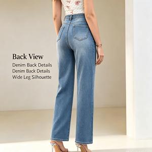 Jeans de Moda para <span class=keywords><strong>Mujer</strong></span>, Corte Recto y Amplio, Azul, Elásticos, de Algodón Suave, Estilo Casual Europeo - Product Image 6