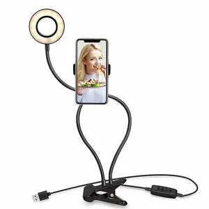 led licht clip f Suppliers-LED Selfie Ring Licht Flexible Schönheit Make-up Fotografie Flash Kamera Helle Lampe mit Handy halter