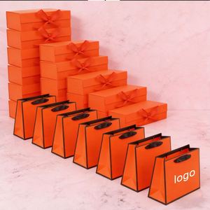 Factory Direct Customizable Free Design Orange UV Coated Paper Tote <b>Bag</b> Glossy Ideal for Luxury <b>Gift</b> Packaging - Product Image 2