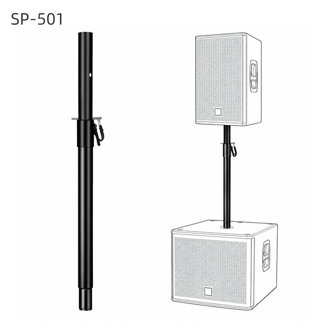 SP-501 Adjustable Speaker Extension Pole M20 Threaded Mount 35mm Speaker Pole with Safety Pin 120lb Load for PA Subwoofer