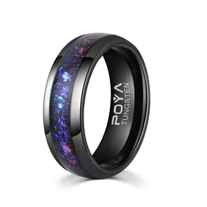 Poya Anniversary Gift Blue Sandstone Inlay Tungsten Band Galaxy Ring