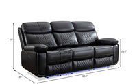 Sillón Reclinable Eléctrico de 3 Plazas en Cuero Sintético Negro, con Mesa para Vasos, Tira LED y Estructura Metálica Minimalista, Venta al Por Mayor
