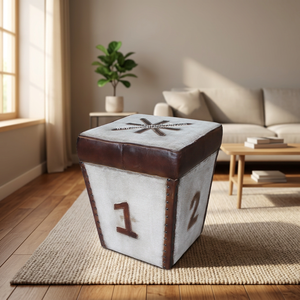 Puf Otomano Cuadrado de Cuero Moderno con Diseño Industrial para Sala de Estar, Mueble para el Hogar - Product Image 1