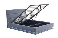 Cadre de lit moderne rembourré en lin avec vérin à gaz, éclairage d'ambiance LED et sommier à lattes, disponible en tailles King et Queen, mobilier de chambre