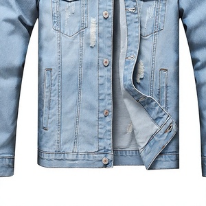 Chaqueta de Mezclilla Azul Claro para Hombre, Estilo Desgastado, Cuello Alto, Cierre de Botones, Manga Larga, Casual, con Rasgaduras en la Parte Delantera, Forro de Algodón, para Primavera y Otoño - Product Image 6