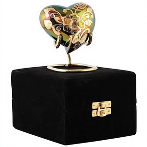 <b>Heart</b> <b>Shaped</b> Pet Cremation Urn with Floral Design Gold Customizable Metal <b>Heart</b> Decorative Keepsake Urn With Stand & Free <b>Bag</b> - Product Image 1