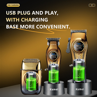 Kemei Km-8557 Pro Super Luxury Hair Combo Tondeuse professionnelle sans fil Ensemble de tondeuse à barbe électrique Dock