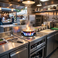 Cuisinière professionnelle multi-fonctions à gaz avec wok, moteur de soufflerie 120W, en acier inoxydable, cuisinière chinoise à allumage électronique double zone