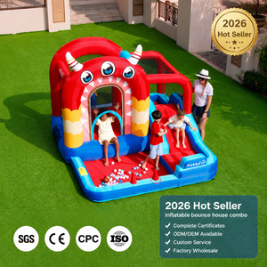 Château Gonflable Personnalisé Monstre Rouge Oxford avec Piscine à Balles et Toboggan pour Jardin - Combo Maison de Rebond Gonflable - Product Image 1