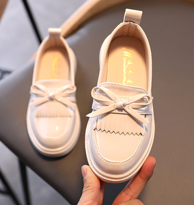 Custom Fringed Single Loafer Shoe Student Bow <b>Flat</b> <b>Point</b> <b>Toe</b> Children's Leather Shoes - Product Image 4