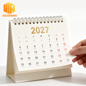 Stampa Personalizzata di Calendari da Scrivania 2027, Design Minimalista, Carta Crema Texturizzata, Stampa con Timbro Dorato - Product Image 3