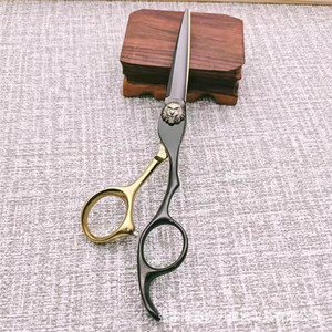 Ciseaux à cheveux Ze 6,0 pouces, noirs et dorés, ciseaux à effiler en acier inoxydable, manche long chromé, pour usage esthétique - Product Image 5