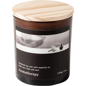 Lujosa botella de ámbar con tapa de madera aromática hecha a mano moderna aromaterapia vela votiva cera de soja aroma de vainilla cubierta marrón cumpleaños - Product Image 1