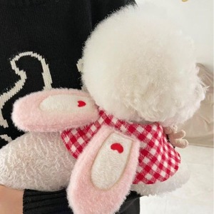 Cute Plaid Rabbit Cape For Pets Red Lattice Pattern Decorative Bib All Seasons Pet <b>Clothes</b> - Product Image 3